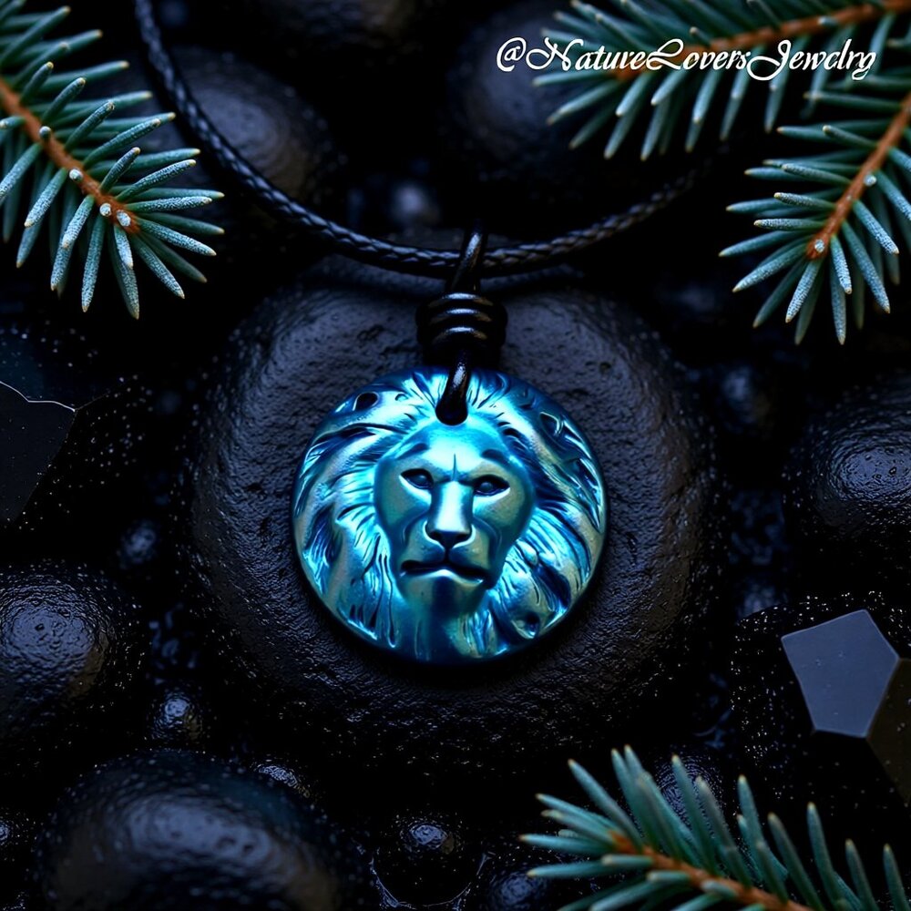Lion Leo Lioness - Blue Lion Medallion for Big Cat Lovers! 17 Cord +2" Extender